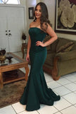 Dark Green Elastic Satin Mermaid Strapless Prom Evening Dress MP289