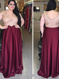 a line v neck satin long plus size prom dress with applique