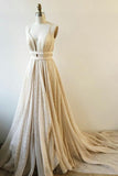 Elegant Spaghetti-straps A-Line V-Neck Lace Long Prom Dress MP285