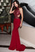 high neck mermaid prom dress open back dark red lace evening dress