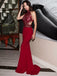 high neck mermaid prom dress open back dark red lace evening dress