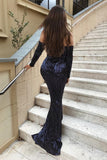 prom dress mermaid off the shoulder long sleeves sequined evening gown