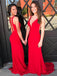 elastic satin sheath scoop red prom dress with beading back