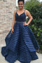 Spaghetti Straps Royal Blue Striped Plus Size Prom Dress with Beading MP292