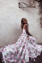 Stunning A-Line V-Neck Long Prom Dresses with Pink Flowers MP293