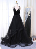  A-Line Sequins Tulle Prom Dress, Star Sequins Evening Dress With Tiered MP709