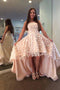 Chic Strapless Hi-Low Pearl Pink Homecoming Dresses with Lace Flowers GM274