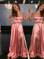 Coral Pink Long Prom Dress Spaghetti Straps Slit Formal Gown GP44