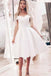 simple white a line off the shoulder short prom dress with pleats