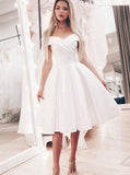 Simple White A-Line Off-the-Shoulder Short Prom Dress with Pleats GM273