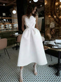 Simple Wedding Dresses with Pockets, Ivory Backless Spaghetti Straps Prom Dress GM272