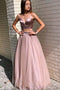 Spaghetti Straps Two Piece Tulle Prom Party Dresses With Beading MP194