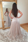 Sparkly A-line V-neck Tulle Formal Prom Dresses with Sequins MP192