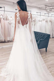 Spaghetti Straps V-neck Boho Wedding Dress Backless Bridal Dress PW135