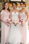 Flowy Straps V-neck Pink Chiffon Long Bridesmaid Dresses PB45