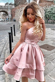 strapless blush semi homecoming party dresses with tiered skirt