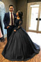 Ball Gown Lace Long Sleeves Prom Dress Black Quinceanera Dresses MP93