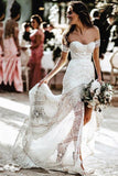 Ivory Sheath Lace Wedding Dresses Sweetheart Split Beach Bridal Dress PW155