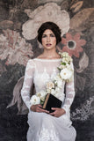lace boho wedding dress long sleeve backless sheath bridal gown