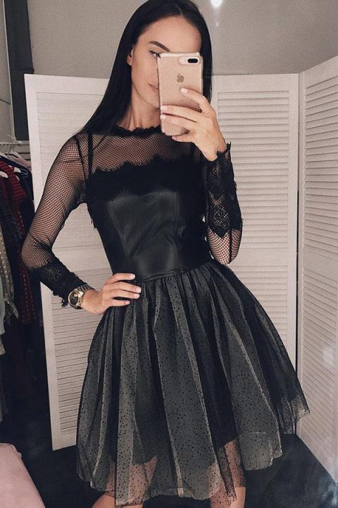 black short homecoming dresses long sleeve little black dress