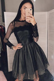 Black Short Homecoming Dresses Long Sleeve Little Black Dress GM22