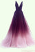 a line v neck tulle ombre long prom dresses simple formal gown