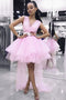 Sweet V-neck Pink Homecoming Dress Short Prom Dresses With Tulle Train MP224