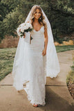 Beach Spaghetti Sheath Wedding Dresses Rose Lace Boho Bridal Gown PW107