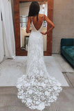 Beach Spaghetti Sheath Wedding Dresses Rose Lace Boho Bridal Gown PW107
