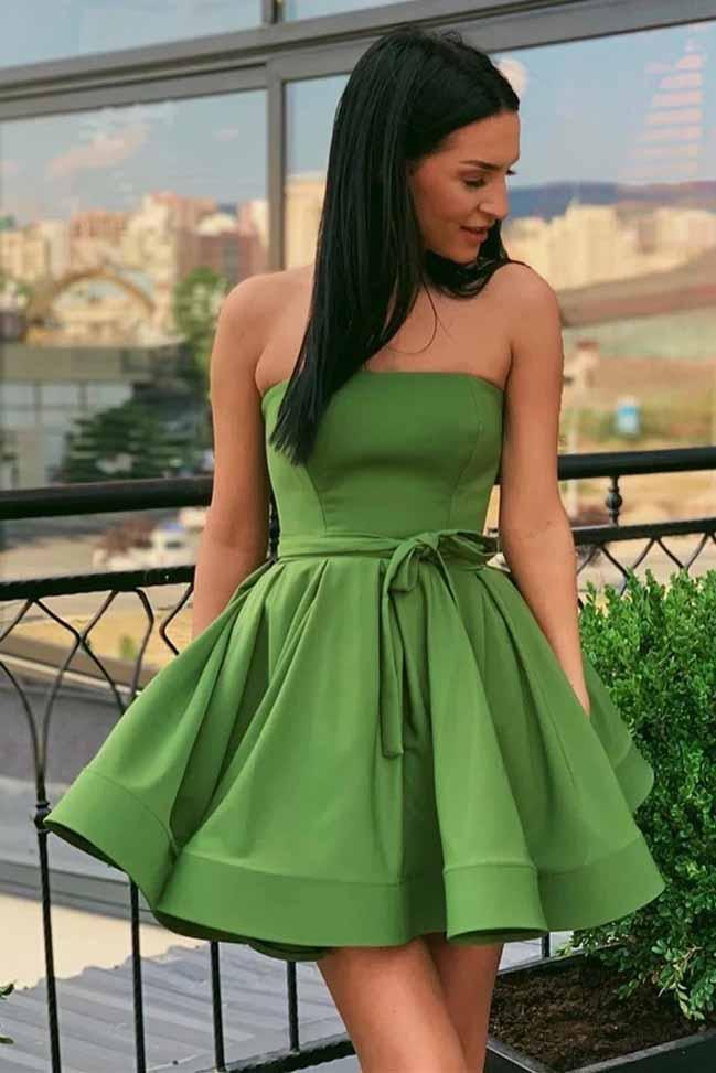 green strapless homecoming dresses simple short prom dress