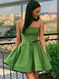 Green Strapless Homecoming Dresses Simple Short Prom Dress GM23