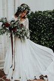 Lace 3/4 Sleeve Wedding Dresses Chiffon Two Piece Beach Bridal Dress PW153