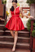 Simple Red Short Homecoming Dresses A Line Satin Party Dress GM07