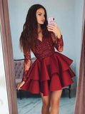 Burgundy Short Homecoming Dresses Short Prom Dress With Sleeves GM18