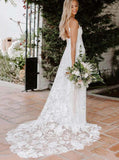 Beach Spaghetti Sheath Wedding Dresses Rose Lace Boho Bridal Gown PW107