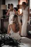 Spaghetti Straps Sheath Lace Wedding Dress, Boho Lace Bridal Gown PW58