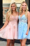 A Line V Neck Short Prom Dresses Lace Appliques Homecoming Dress GM08