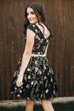 Black V-Neck Embroidery Floral Short Prom Homecoming Dress with Beaded Waist GM90