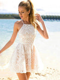 Lace Boho Homecoming Dresses Halter Neck Lace Cocktail Party Dress GM65