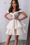 Off Shoulder A-line Ivory Homecoming Party Dress With Layers GM40