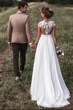Lace Appliques Wedding Dresses Cap-Sleeves Beach Bridal Gown PW134