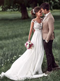 Lace Appliques Wedding Dresses Cap-Sleeves Beach Bridal Gown PW134