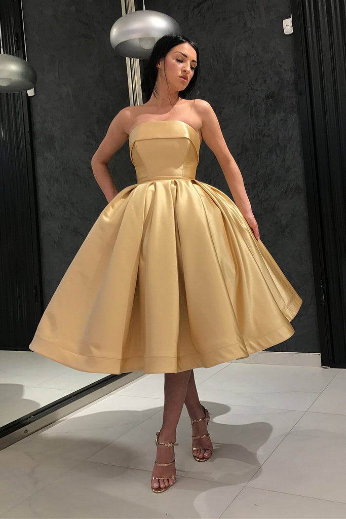 gold short prom homecoming dresses simple strapless 8th graduation dresses