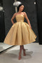 Gold Short Prom Homecoming Dresses Simple Strapless 8th Graduation Dresses GM67