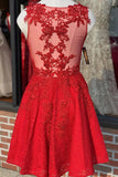 A-line V-Neck Lace Red Homecoming Dress, Short Lace Party Dress GM92