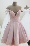 Off Shoulder Pink Short Homecoming Dress with Lace Appliques GM64