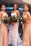 Simple Long Bridesmaid Dresses A-line Wedding Guest Dress With Split PB74