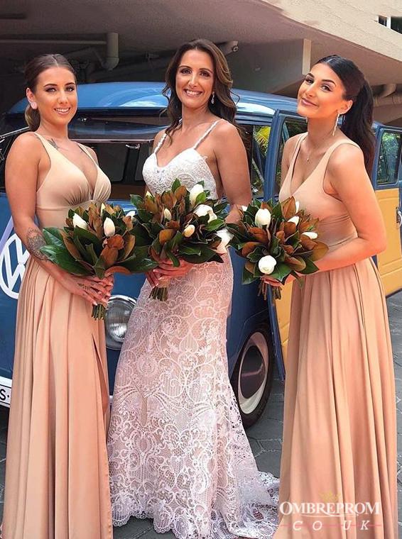 simple long bridesmaid dresses a line wedding guest dress with split