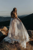 Lace Long Sleeve Polka Dot Bridal Gown Rustic Wedding Dress PW86