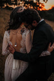 Lace Long Sleeve Polka Dot Bridal Gown Rustic Wedding Dress PW86